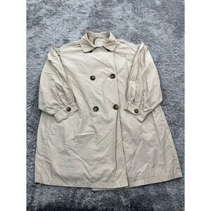 Zara Trench Coat Womans 10 Beige Double Breasted Puff Sleeve Lined Rain Jacket